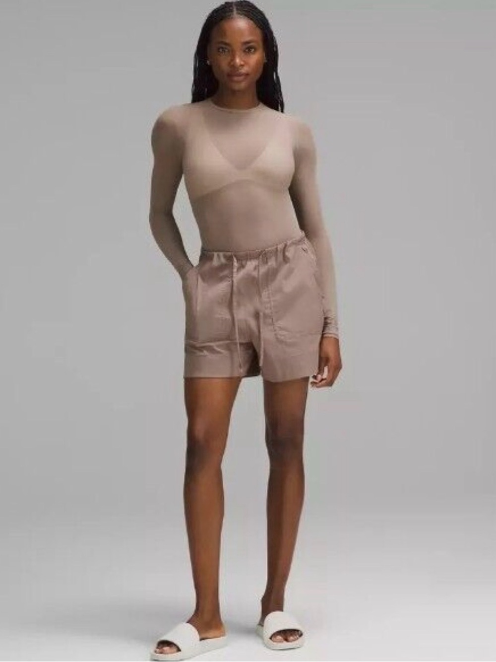 Lululemon Wundermost Nulu Mesh Long Sleeve Crewneck Bodysuit Taupetastic XS NWT